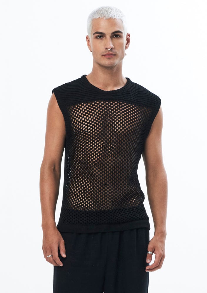 JONNY COTA Shirt BLACK / S KNIT SLEEVELESS SHIRT IN BLACK