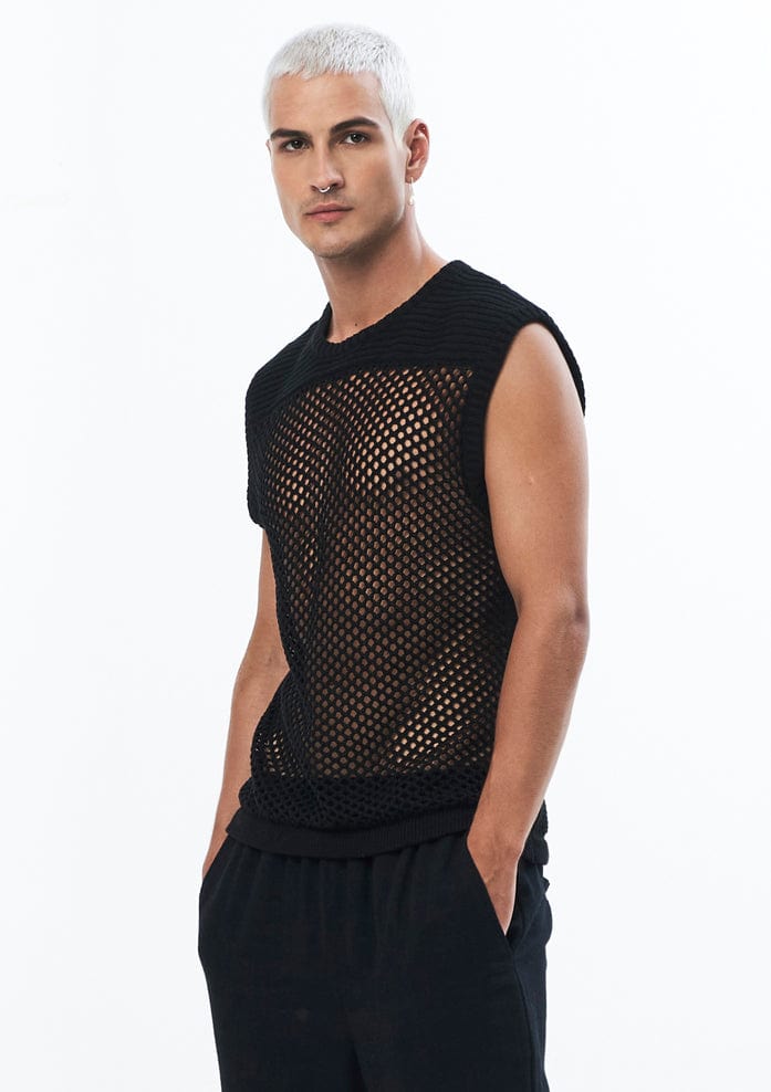 JONNY COTA Shirt KNIT SLEEVELESS SHIRT IN BLACK