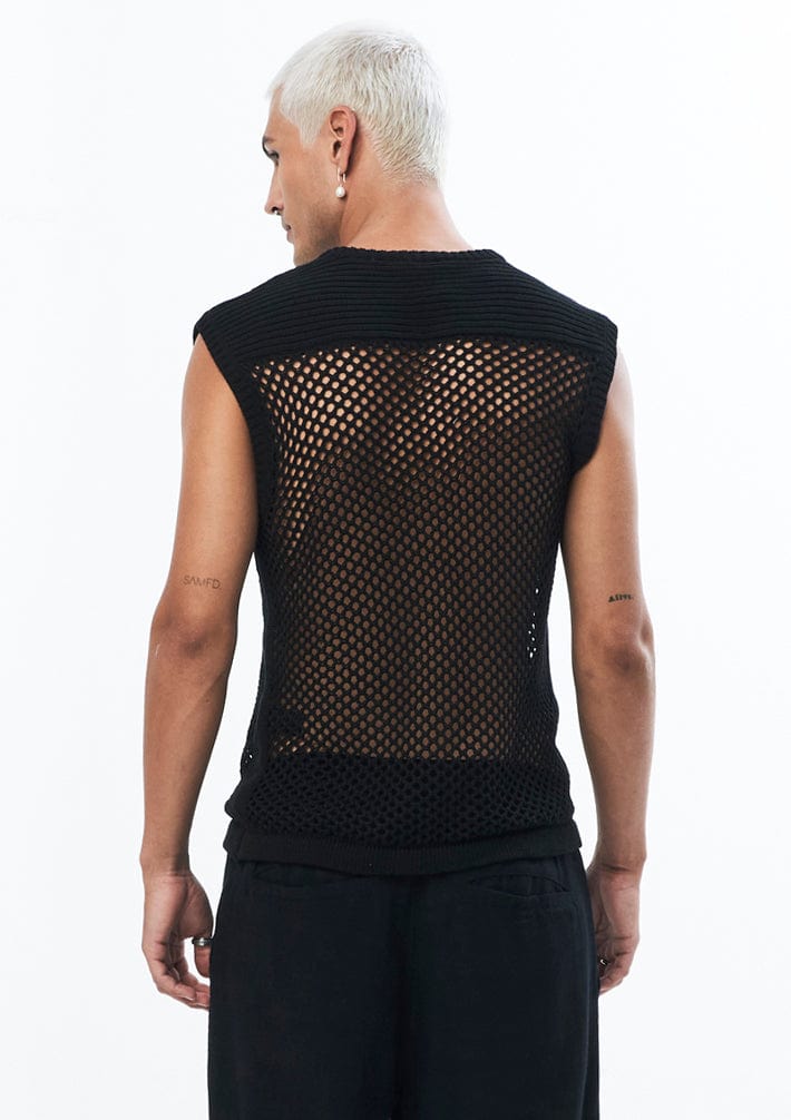 JONNY COTA Shirt KNIT SLEEVELESS SHIRT IN BLACK