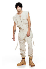 JONNY COTA SLEEVELESS CANVAS JUMPSUIT IN BONE