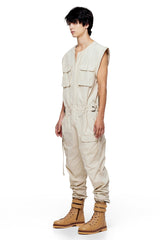 JONNY COTA SLEEVELESS CANVAS JUMPSUIT IN BONE