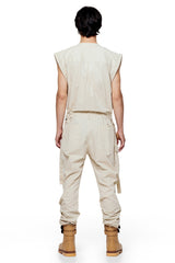 JONNY COTA SLEEVELESS CANVAS JUMPSUIT IN BONE