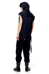 JONNY COTA SLEEVELESS HOODIE JUMPSUIT IN BLACK