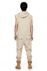 JONNY COTA SLEEVELESS HOODIE JUMPSUIT IN BONE