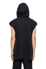 JONNY COTA SLEEVELESS LONG HOODIE  IN BLACK