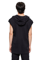 JONNY COTA SLEEVELESS LONG HOODIE  IN BLACK