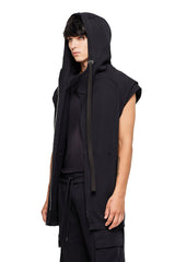 JONNY COTA SLEEVELESS LONG HOODIE  IN BLACK