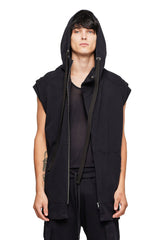 JONNY COTA SLEEVELESS LONG HOODIE  IN BLACK