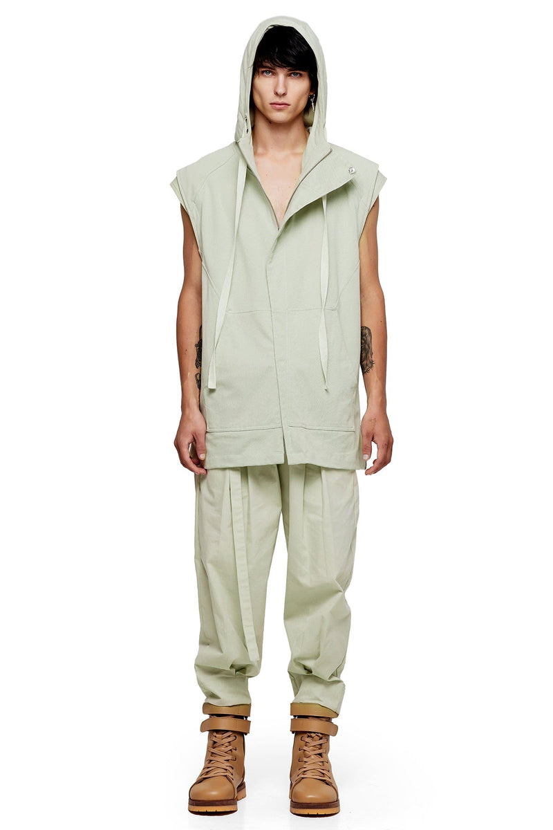 JONNY COTA SLEEVELESS LONG HOODIE  IN BONE