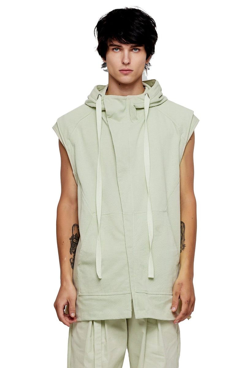 JONNY COTA SLEEVELESS LONG HOODIE  IN BONE