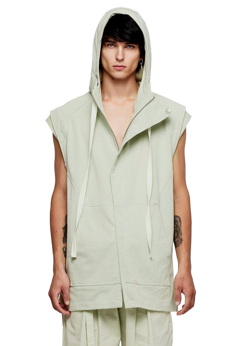 JONNY COTA SLEEVELESS LONG HOODIE  IN BONE