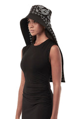 Jonny Cota Studio VEILED BUCKET HAT IN BLACK BANDANA