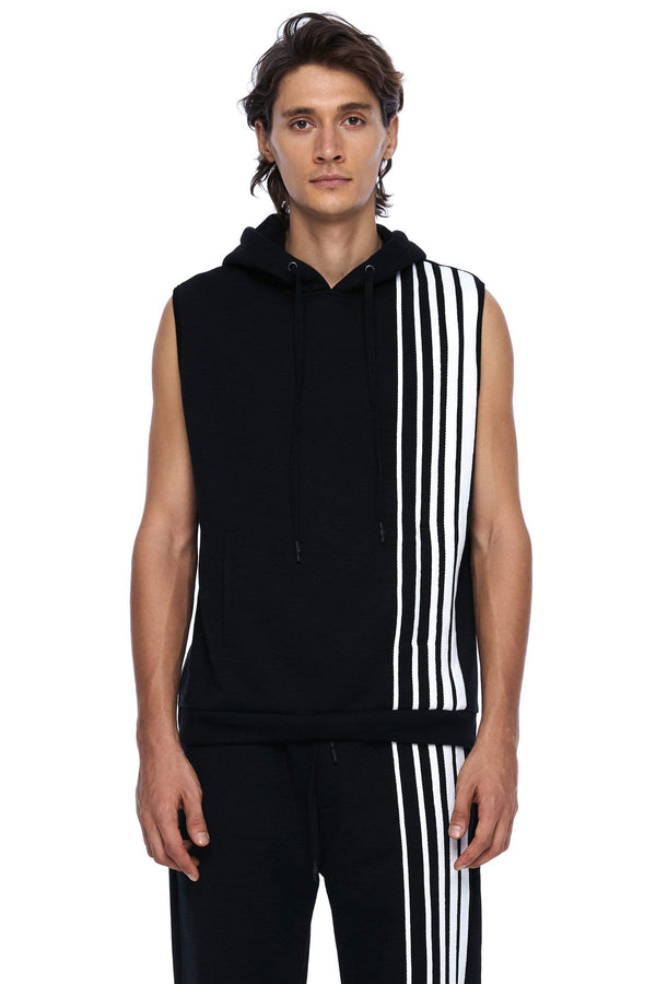 JONNY COTA tops BLACK / S GRADIENT STRIPE SLEEVELESS HOODIE IN BLACK