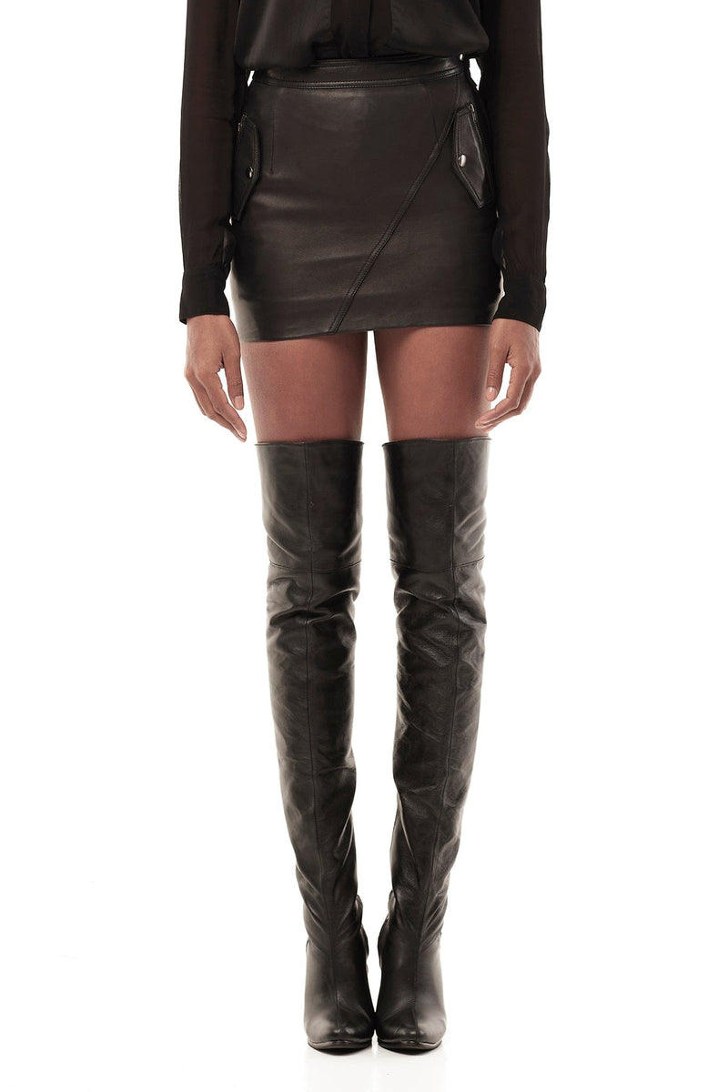 JONNY COTA women-bottoms XS LEATHER MINI SKIRT IN BLACK