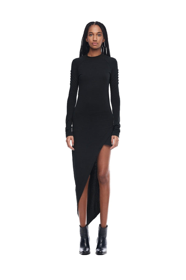 JONNY COTA womens-dresses XS / BLACK ASYMMETRICAL MINI DRESS IN BLACK