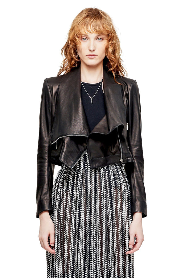 JONNY COTA womens-outerwear CROSSOVER LEATHER JACKET IN BLACK