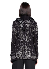 JONNY COTA WOMENS OUTERWEAR DRAPED HOODIE IN BLACK BANDANA