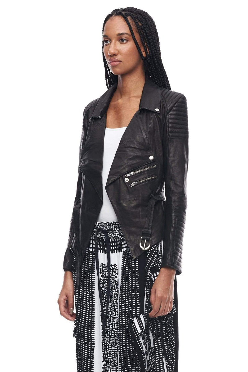 JONNY COTA WOMENS OUTERWEAR DRAPED MOTORCYCLE JACKET