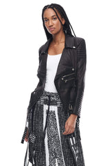 JONNY COTA WOMENS OUTERWEAR DRAPED MOTORCYCLE JACKET