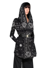 JONNY COTA WOMENS OUTERWEAR XS / BLACK BANDANA DRAPED HOODIE IN BLACK BANDANA