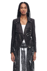 JONNY COTA WOMENS OUTERWEAR XS / BLACK DRAPED MOTORCYCLE JACKET