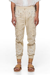 JONNY COTA XS BANDANA CARGO PANTS IN BONE