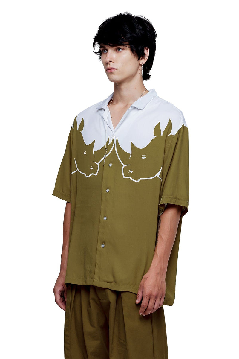 JONNY COTA XS / OLIVE RHINO BUTTON UP PARTY SHIRT IN OLIVE