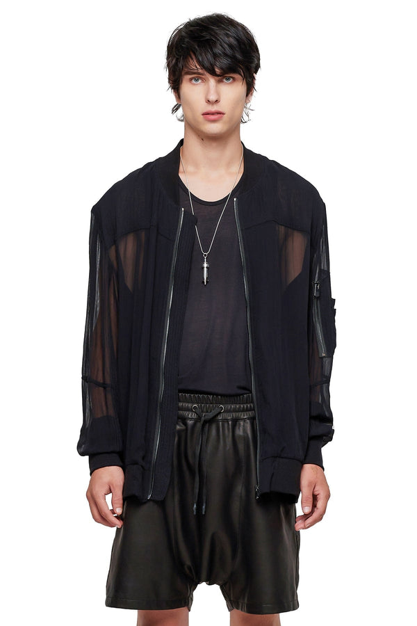 JONNY COTA XS SHEER BOMBER JACKET IN BLACK